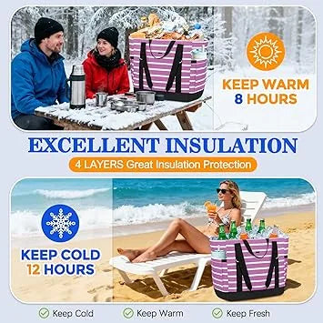 Insulated food delivery cooler bag size reference next to items