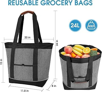 Woman carrying portable grocery bag to beach for food and travel
