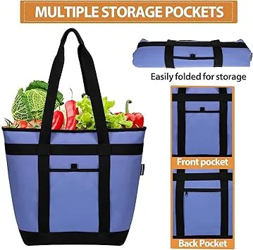 Person carrying thermal food delivery bag to beach picnic with snacks