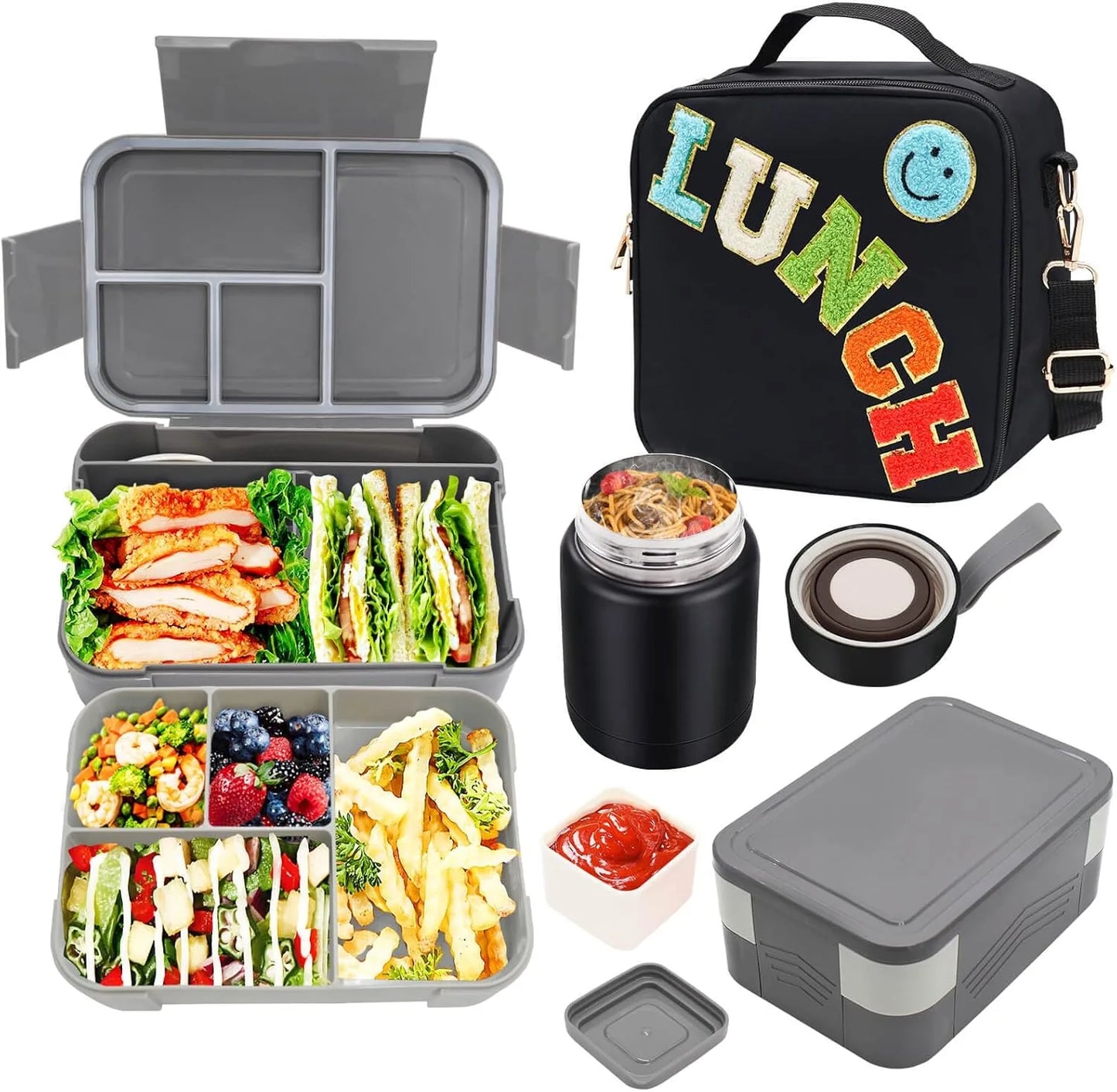 Insulated lunch bag for kids with adjustable strap and compartments