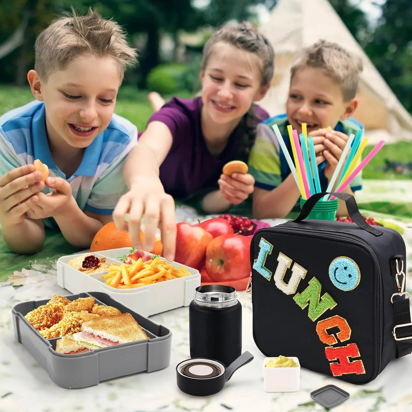 Thermo insulated lunch bag with 6 compartments for school travel