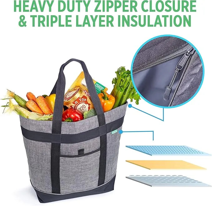 Jumbo cooler bag size reference held by person for dimension perspective
