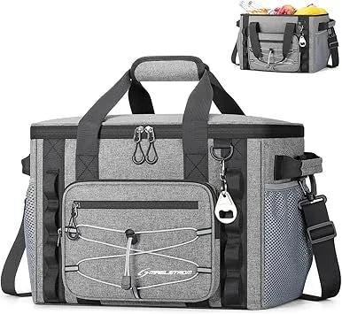 Collapsible insulated ice chest displaying side panel construction and carrying handles