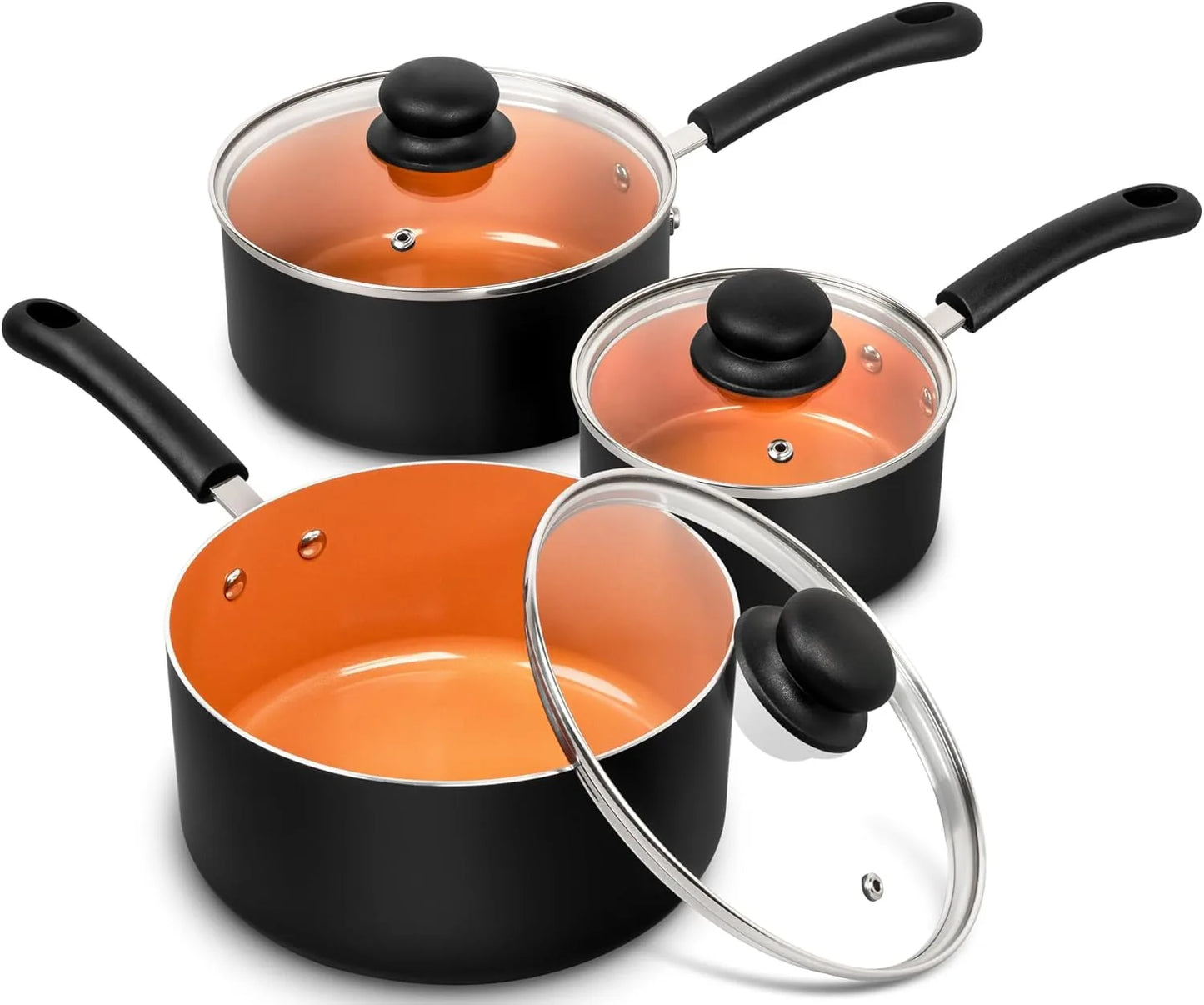 MICHELANGELO nonstick ceramic sauce pan set with copper exterior and lids