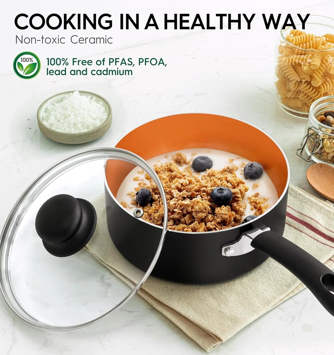 piece ceramic saucepan set with nonstick coating for induction cooking