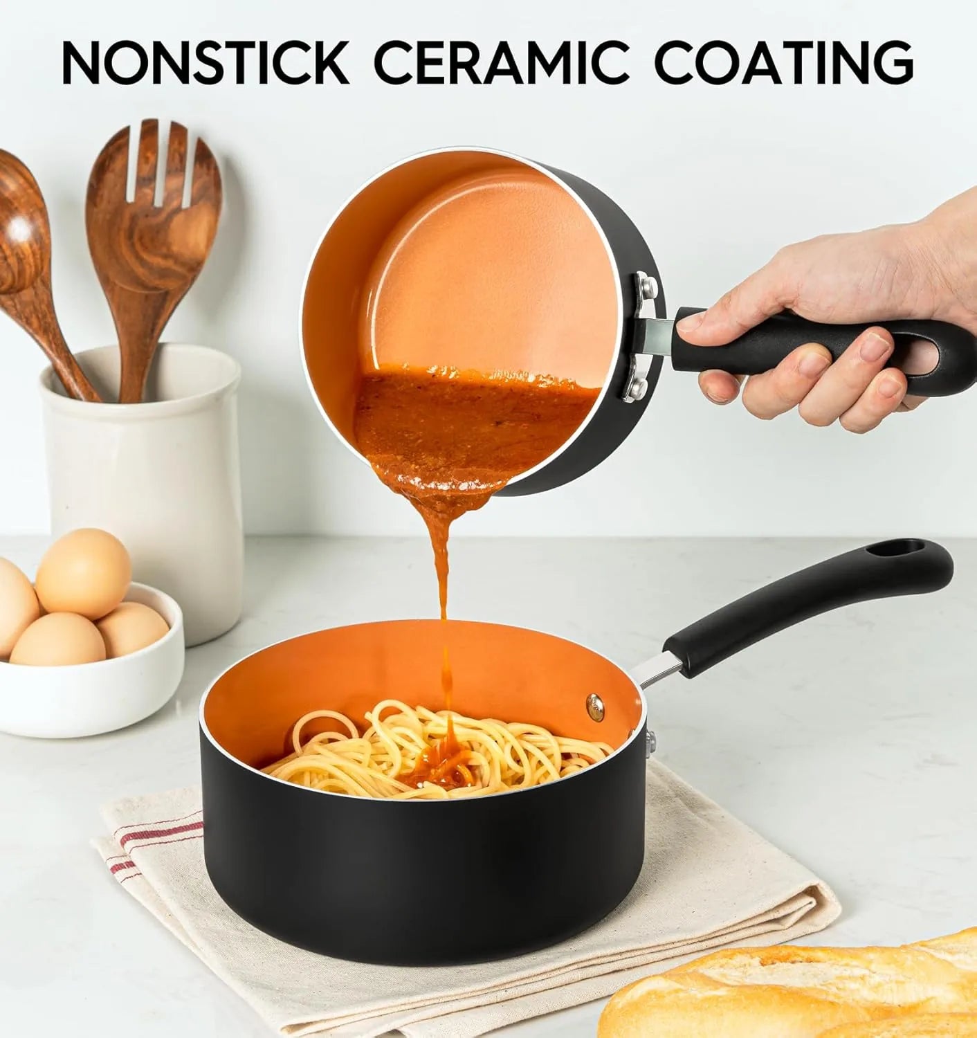 Copper nonstick sauce pans 1QT 2QT 3QT with lids included
