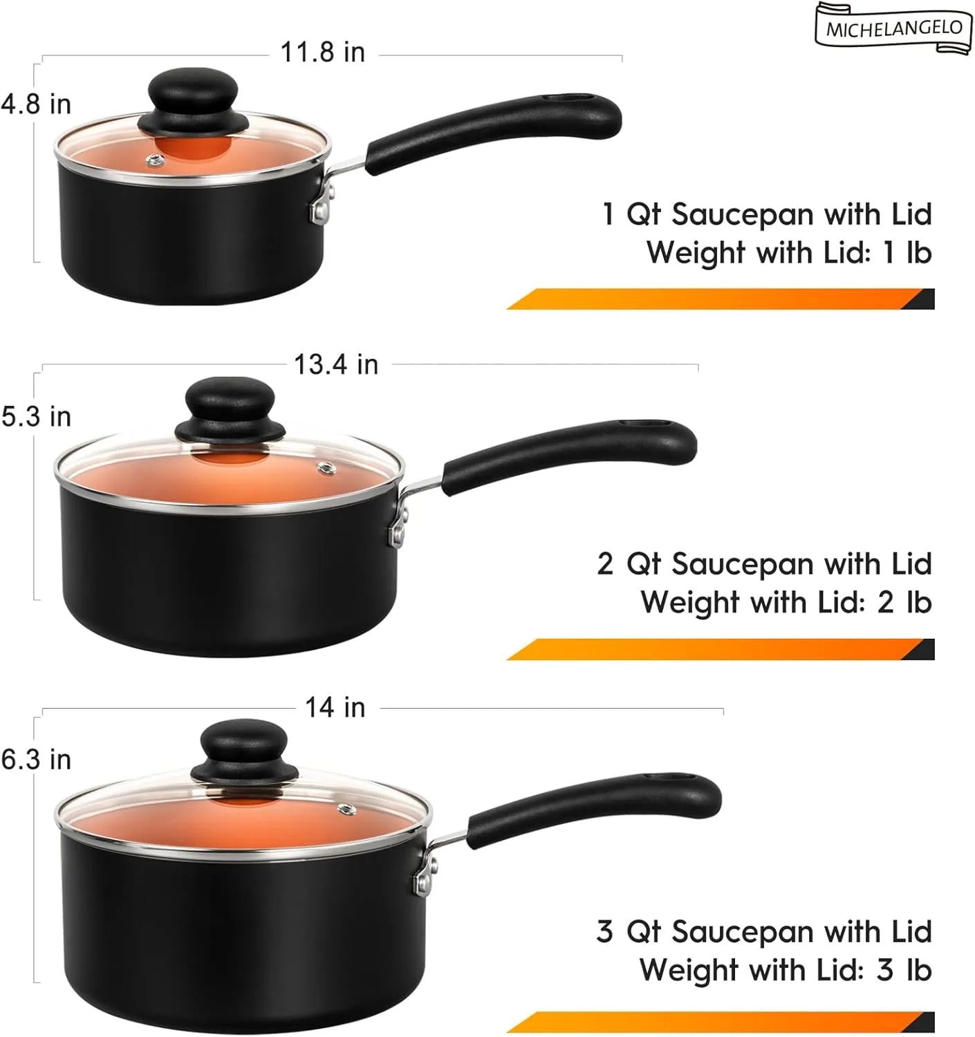 Ceramic sauce pan collection with nonstick coating and copper design