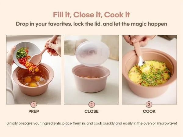 Baby food steamer microwave pot with handle and lid, heat resistant silicone