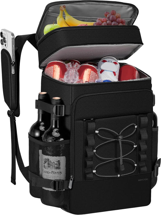 MIYCOO insulated backpack cooler displaying 40-can capacity design