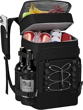 Side view of leak-proof cooler backpack with dual compartments