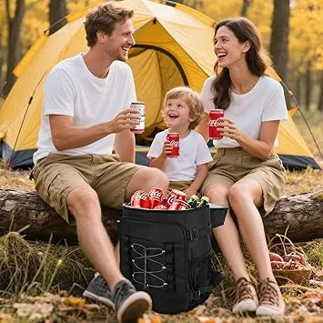 MIYCOO cooler backpack size comparison held by person camping