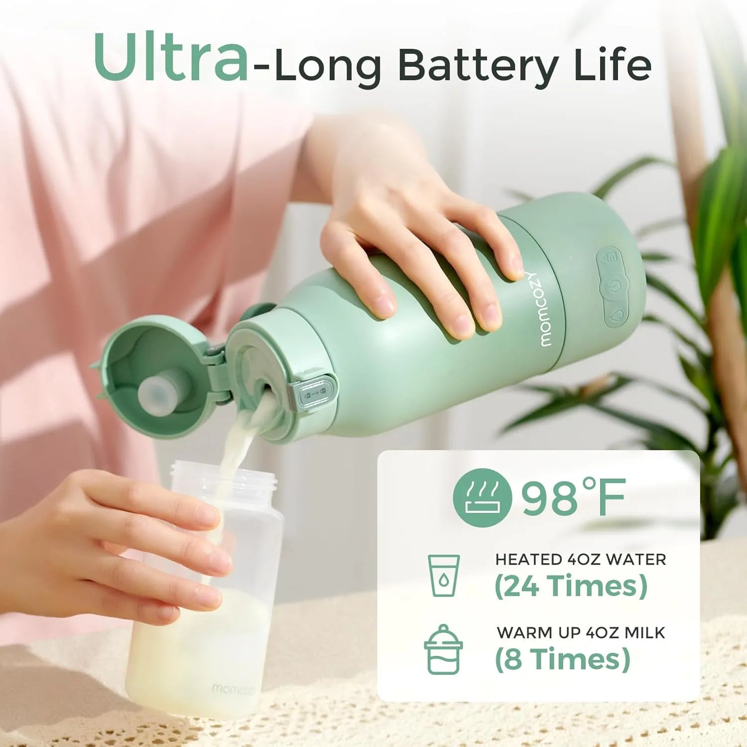 Portable breast milk warmer displaying large capacity storage feature