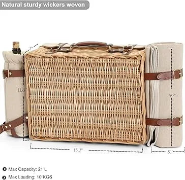 Close-up of wicker weave material and insulated picnic basket construction