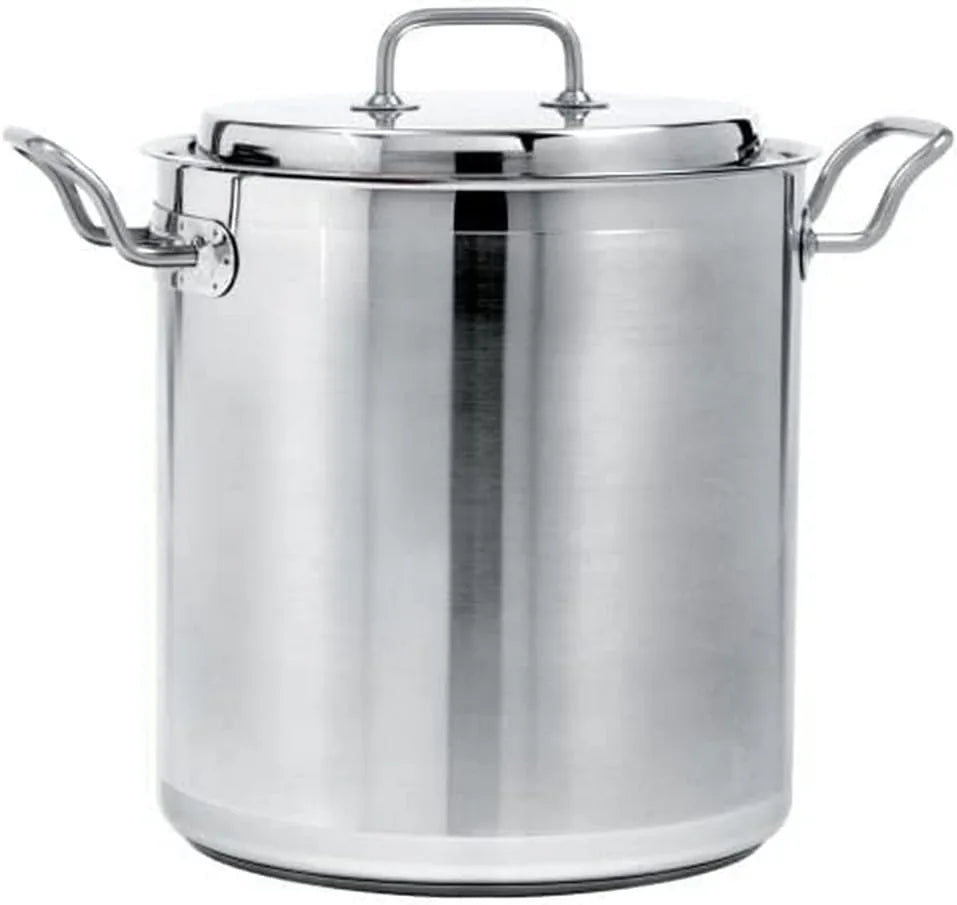 Norpro KRONA 12 quart stainless steel stock pot with lid front view