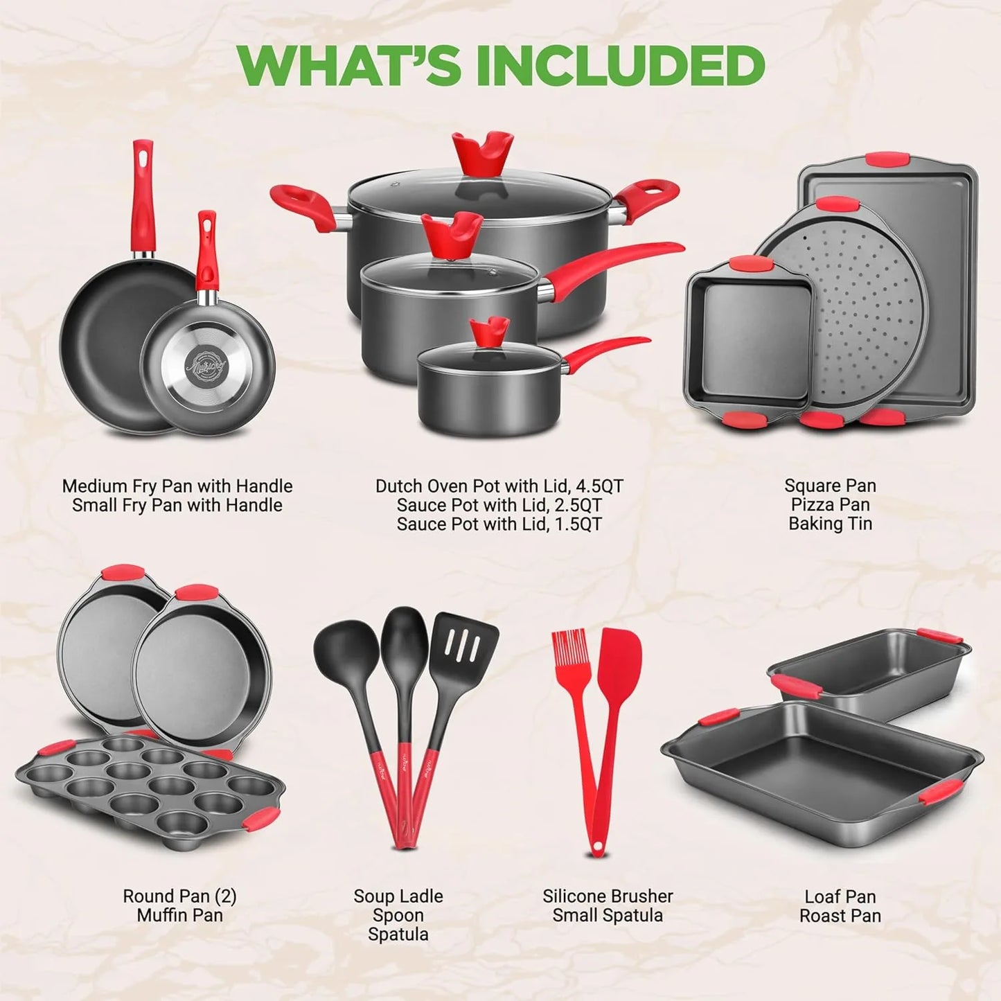 PTFE PFOA free nonstick pots and pans kitchen cookware set