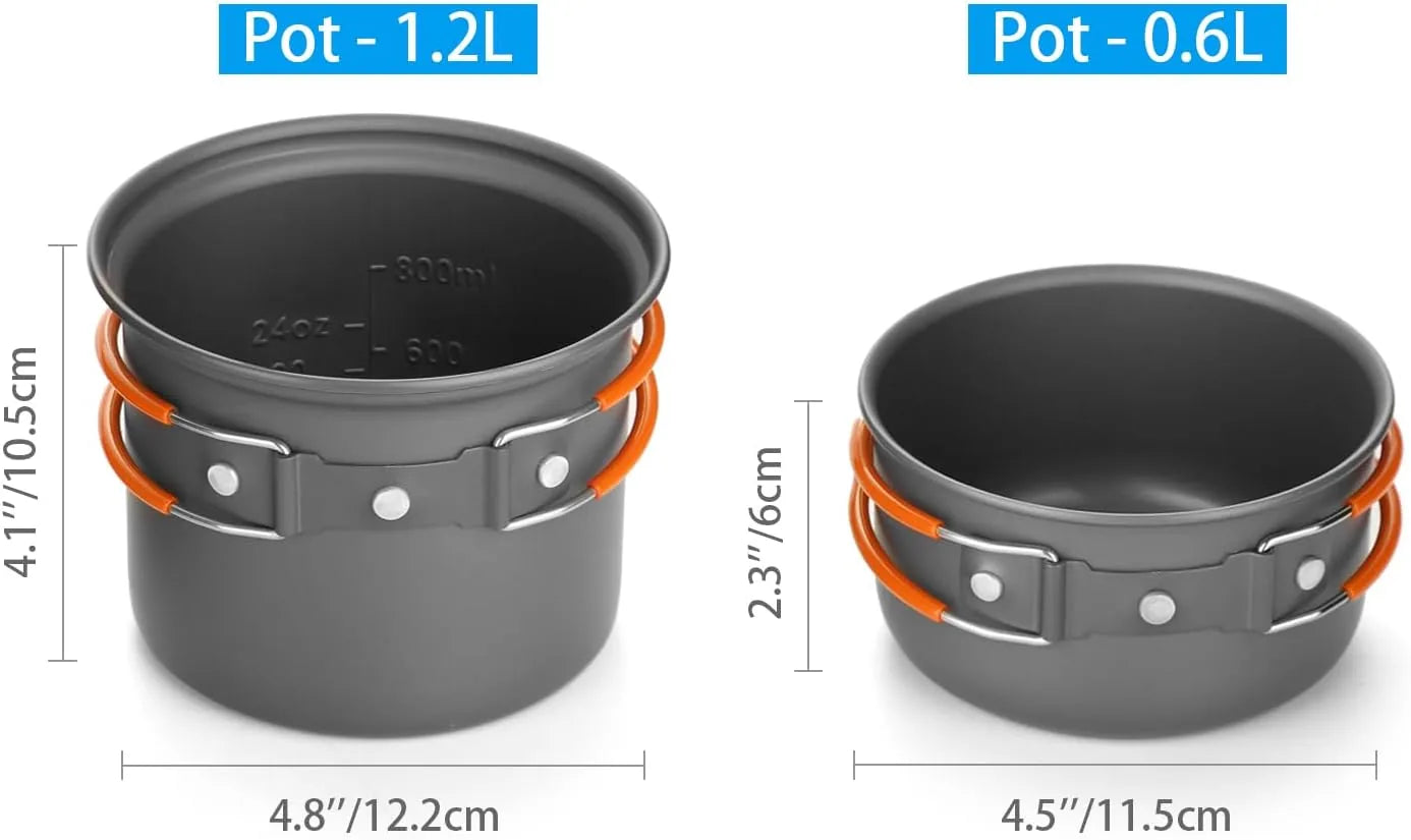 Portable camping cooking kit with pot stove and utensils for outdoor adventures