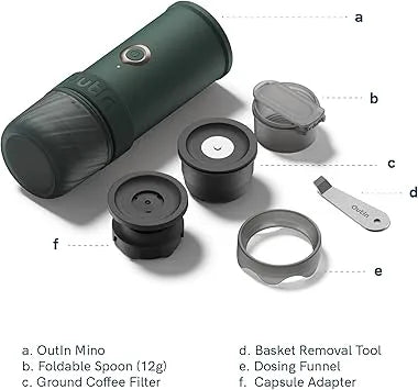 Portable electric espresso machine with ground coffee and capsule adapter