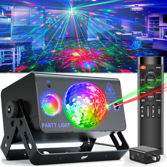 LED disco ball party lights with sound activation and remote control