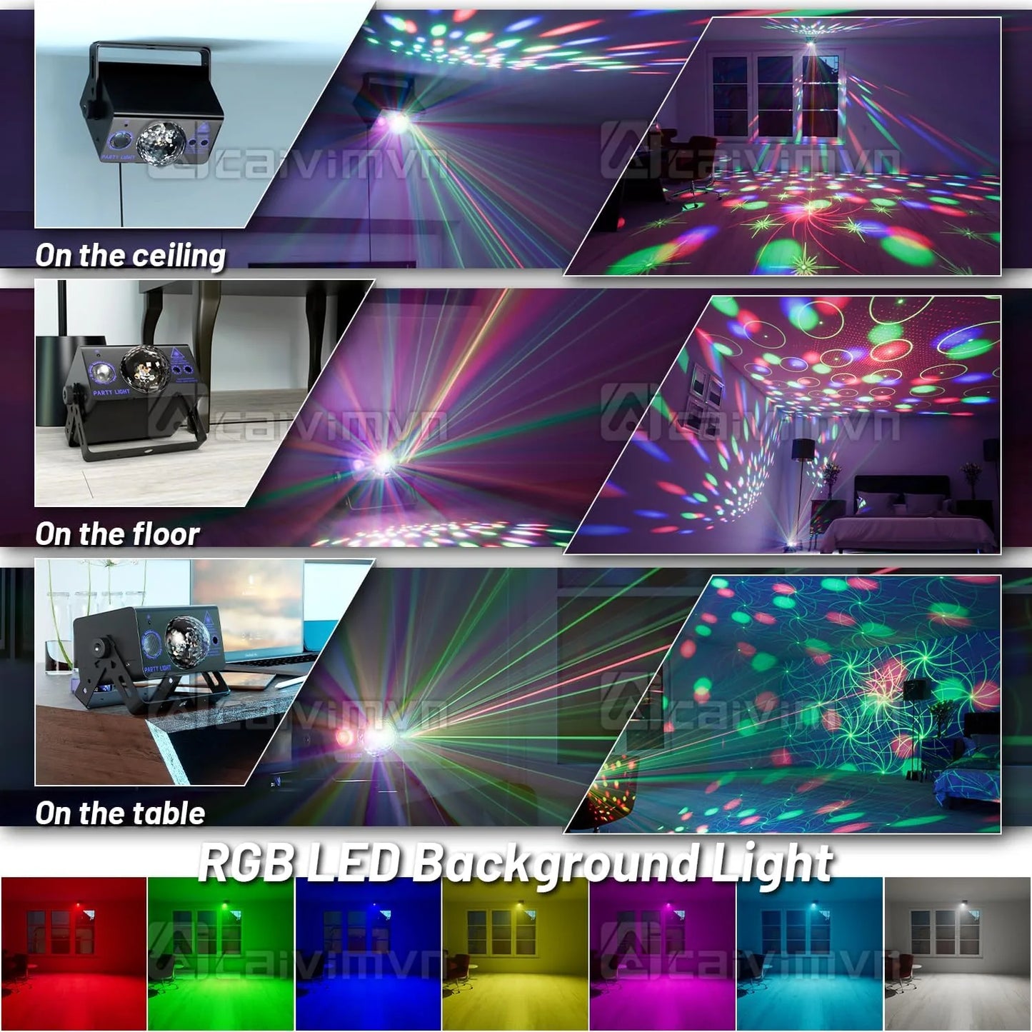 RGB disco ball light fixture with sound activated features for parties