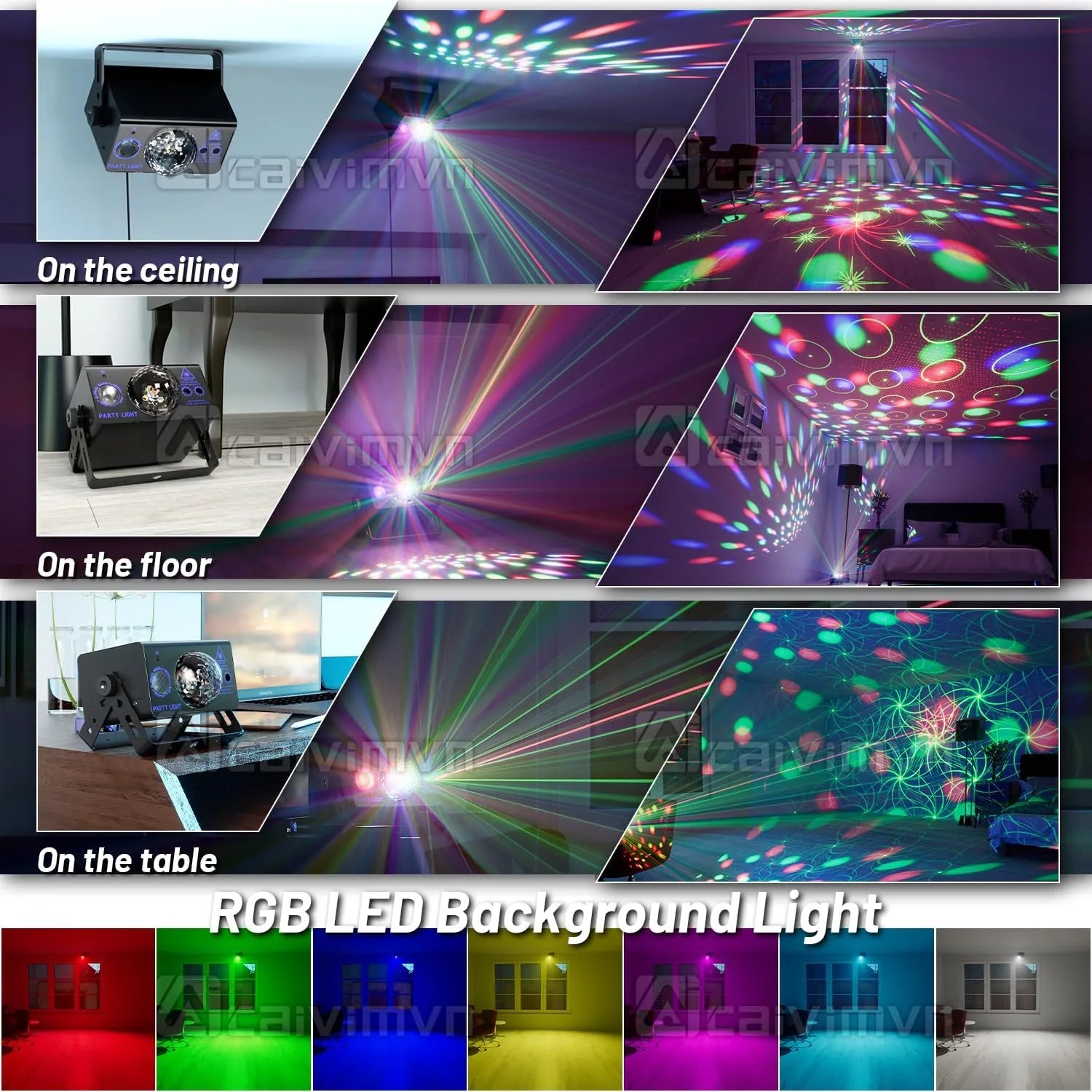 RGB disco ball light fixture with sound activated features for parties
