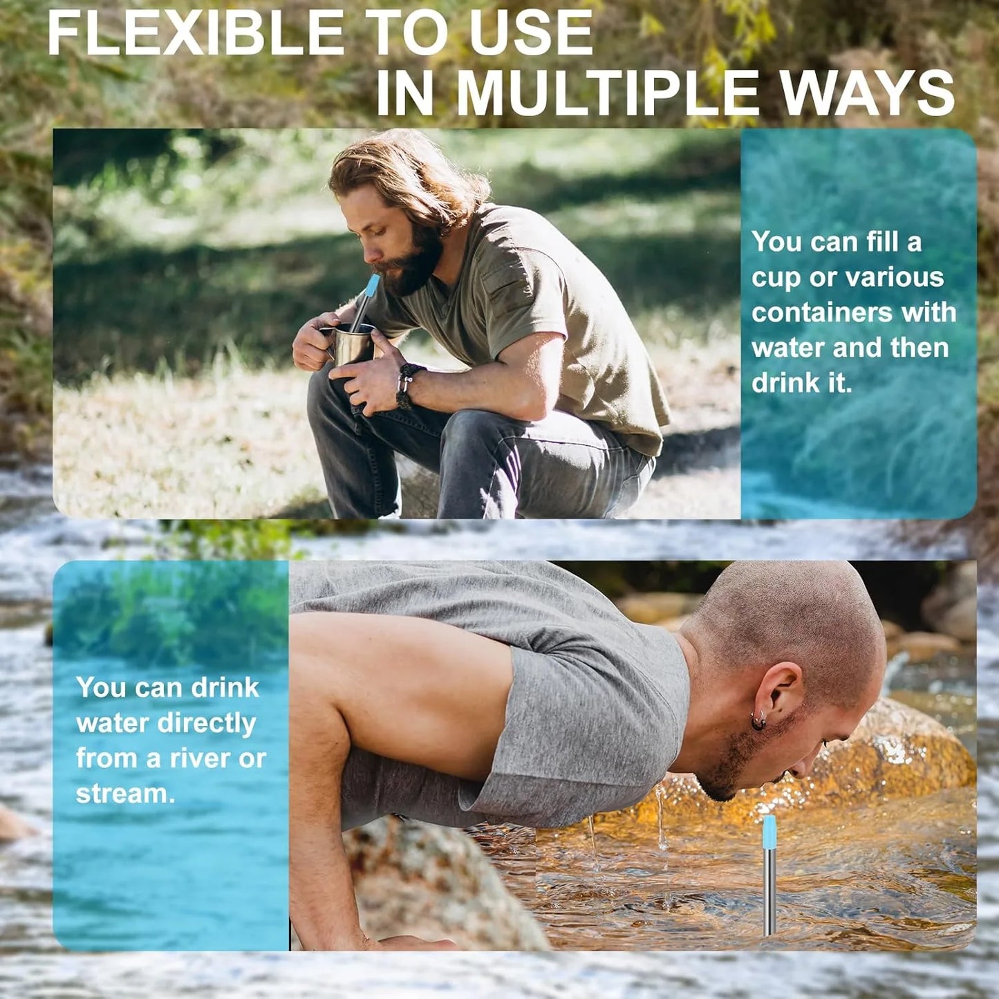 Portable water filter straw outdoor survival tool for camping and travel