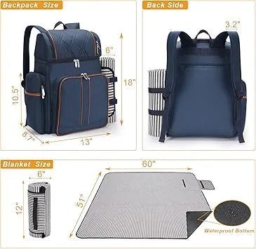 Family using navy beach cooler backpack for outdoor camping picnic meal