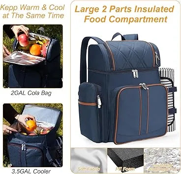 Double deck picnic basket set with wine pouch and beach accessories included