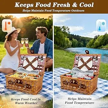 Picnic set cutlery kit and glasses accessories neatly arranged inside basket