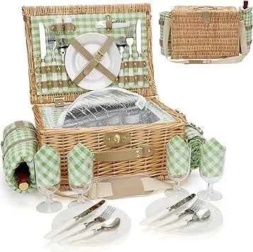 Handmade wicker picnic hamper detail showing natural weave construction