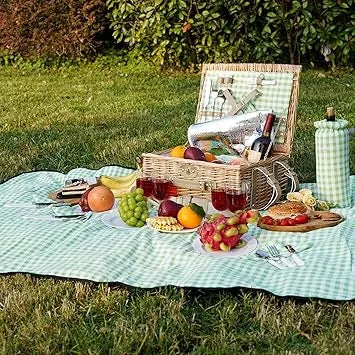 Handmade wicker basket interior compartments and insulated cooling features detail