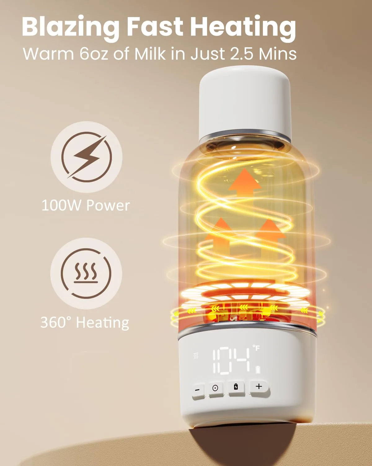 Fast charging milk warmer with 10400mAh battery for breast milk and formula