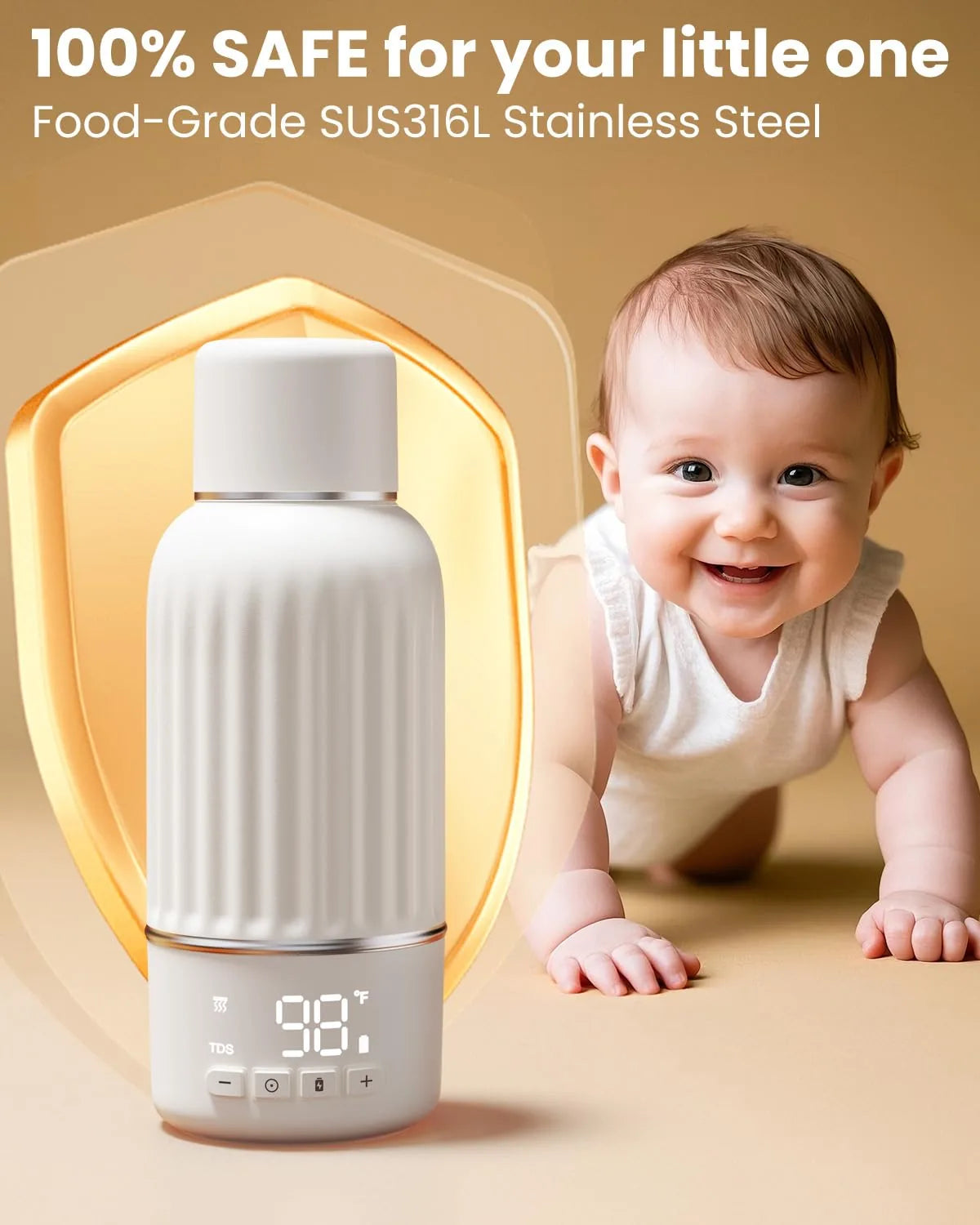 Travel milk warmer featuring long battery life and quick charge functionality