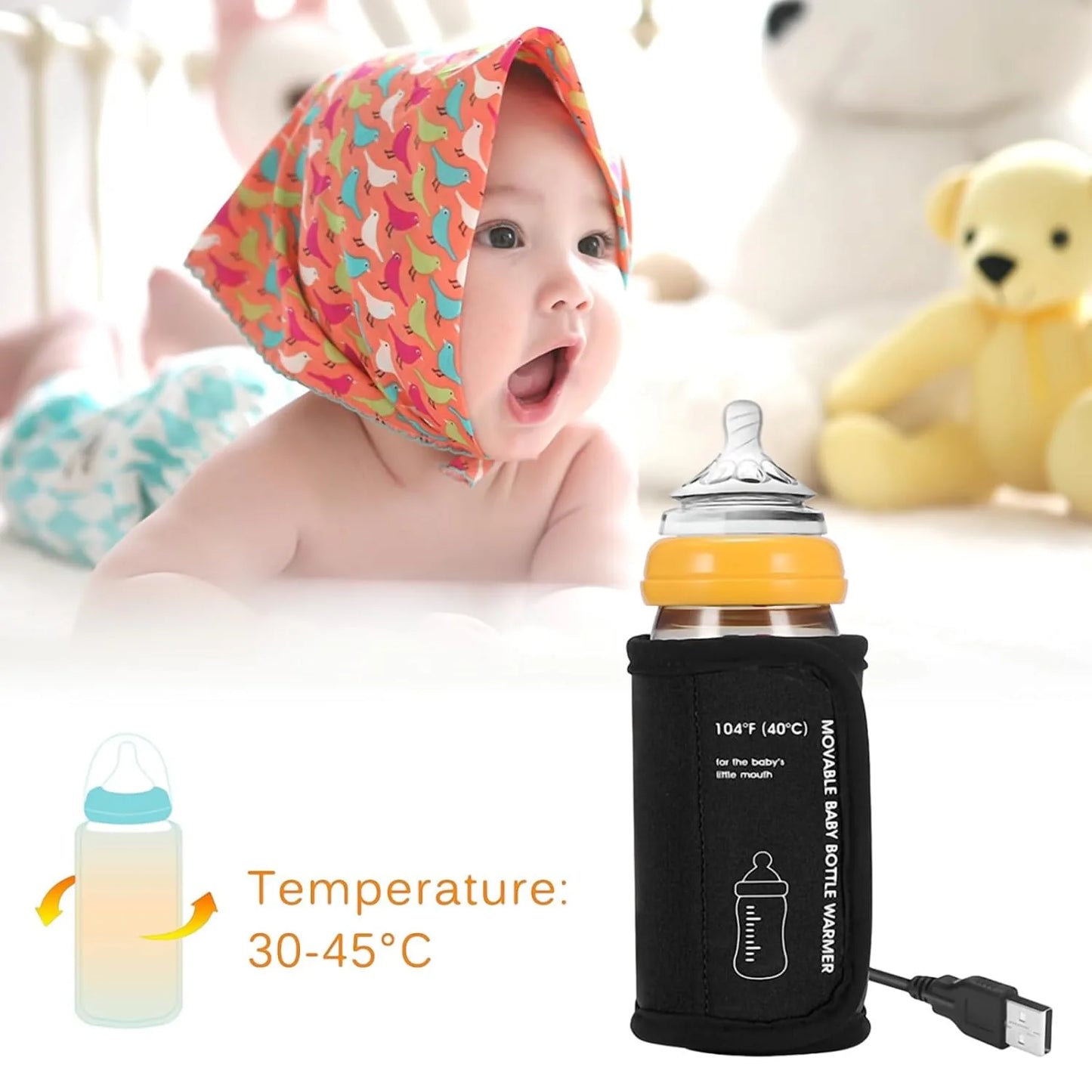 Compact baby bottle warmer maintaining constant temperature during travel