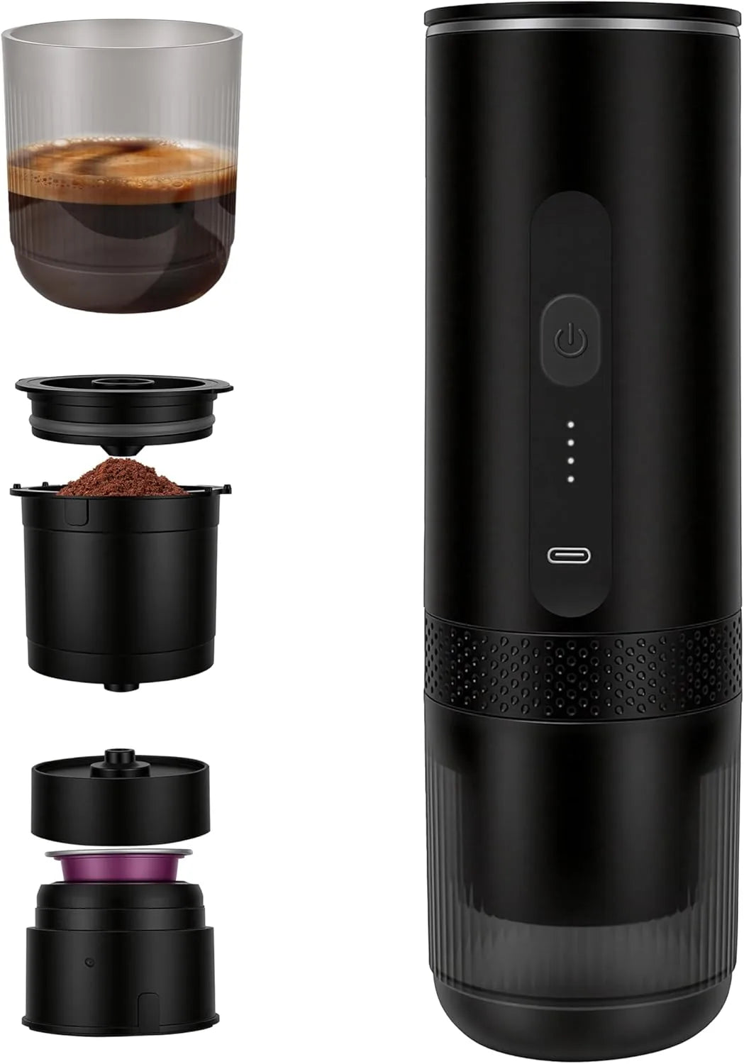 Portable electric espresso machine with USB-C charging and self-heating technology