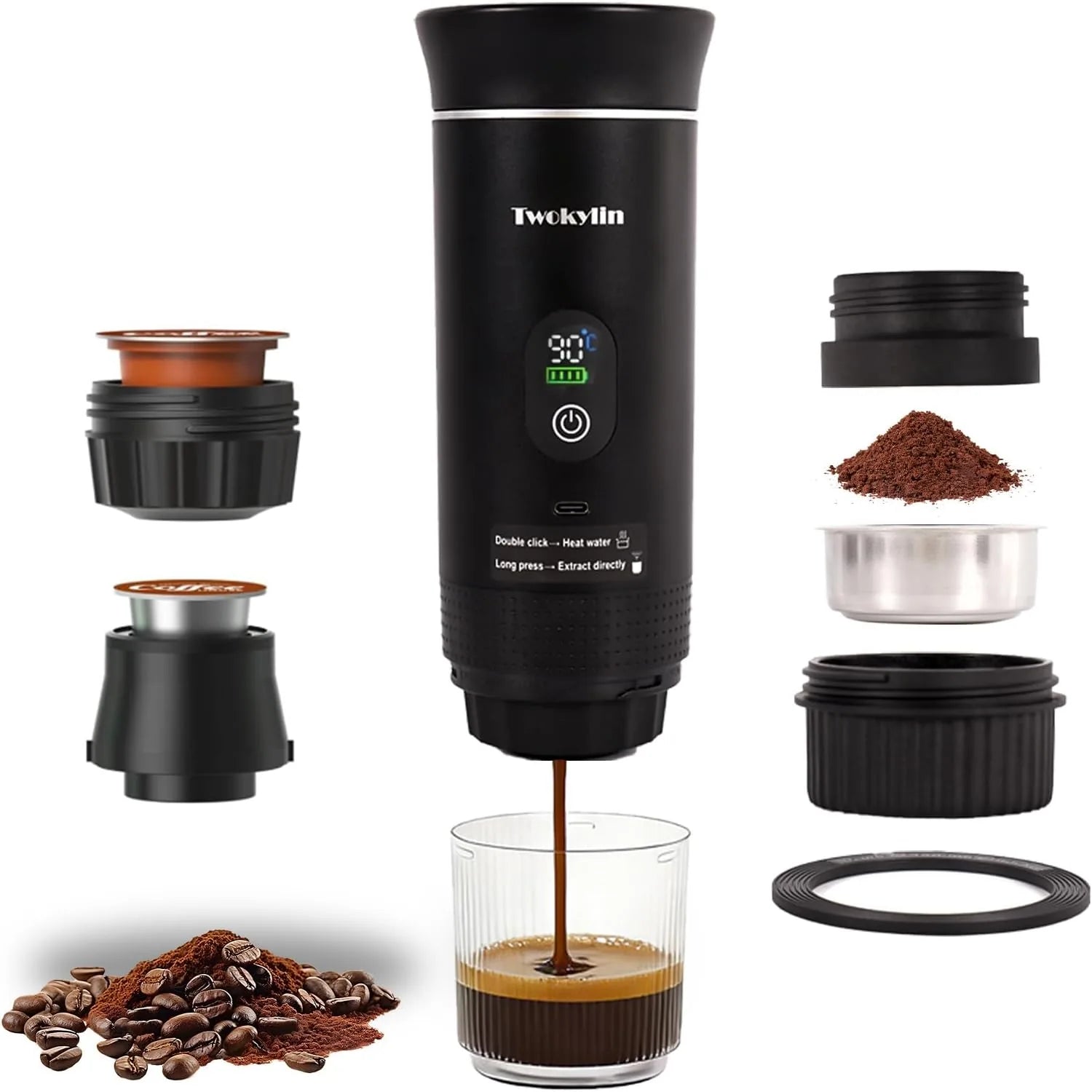 Portable battery-powered espresso machine perfect for camping and hiking trips