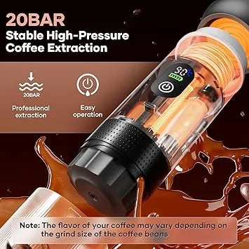 Lightweight battery powered espresso maker compatible with ground coffee and capsules