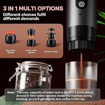 Portable mini espresso machine ideal for camping, hiking, and on-the-go coffee