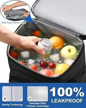 Pritent cooler backpack displayed with size reference and dimensions