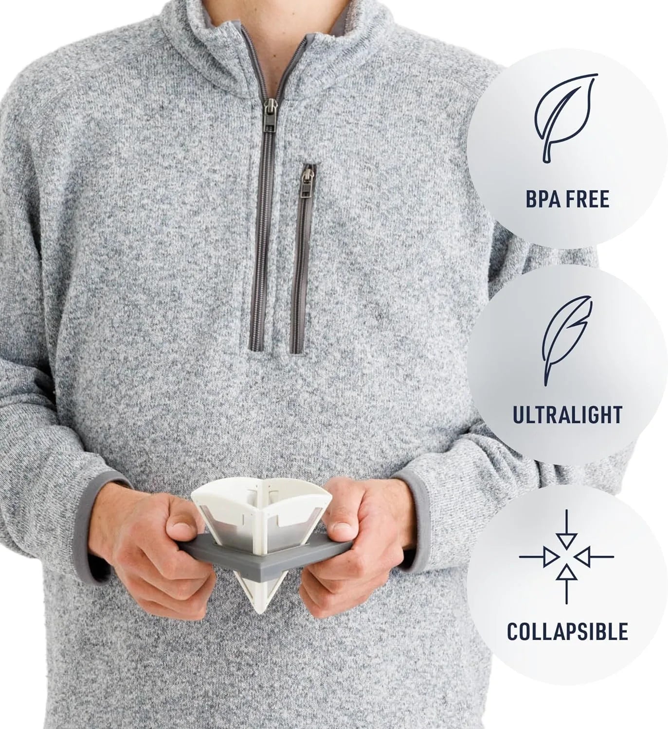 Compact collapsible pour over coffee brewer designed for backpacking and camping adventures