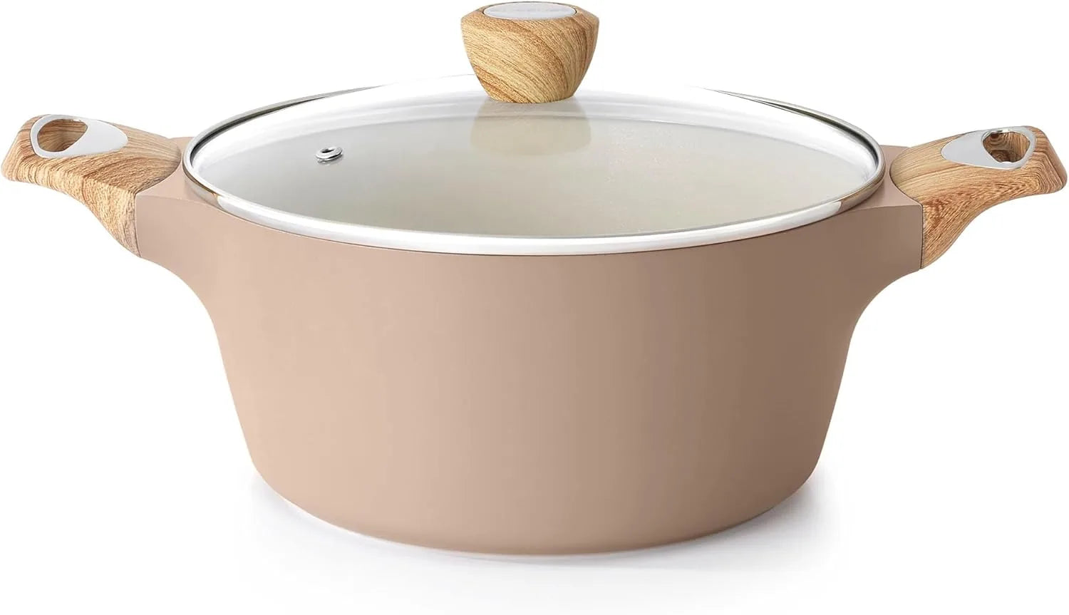 SENSARTE ceramic nonstick stock pot with lid in taupe color