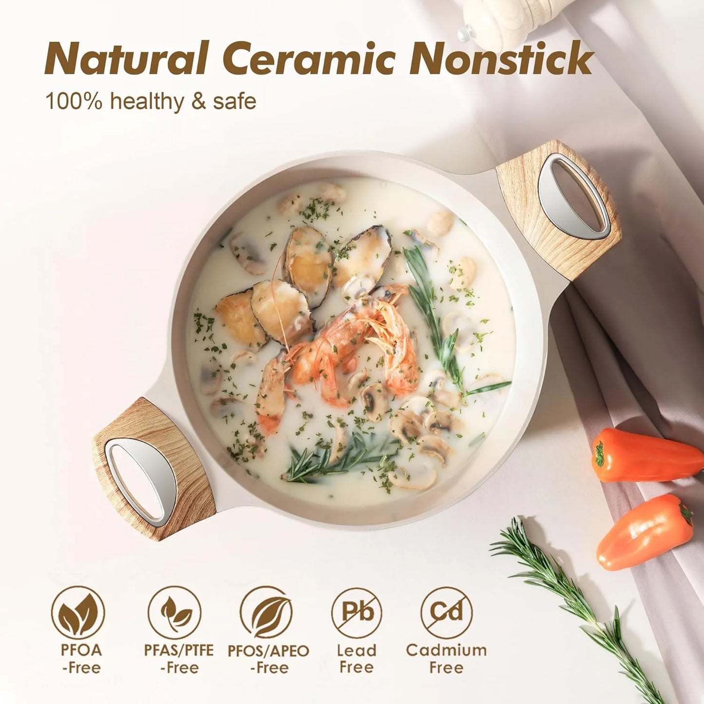 Large 6.6 quart soup pot casserole ceramic nonstick cookware set