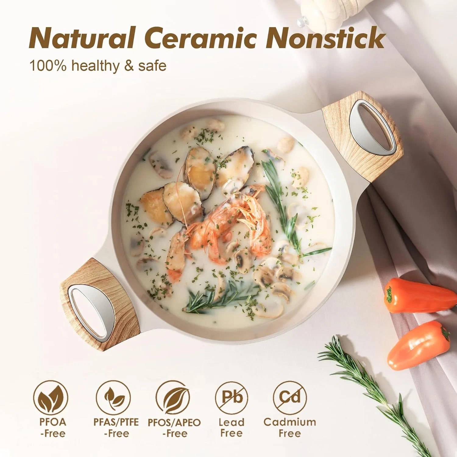 Large 6.6 quart soup pot casserole ceramic nonstick cookware set