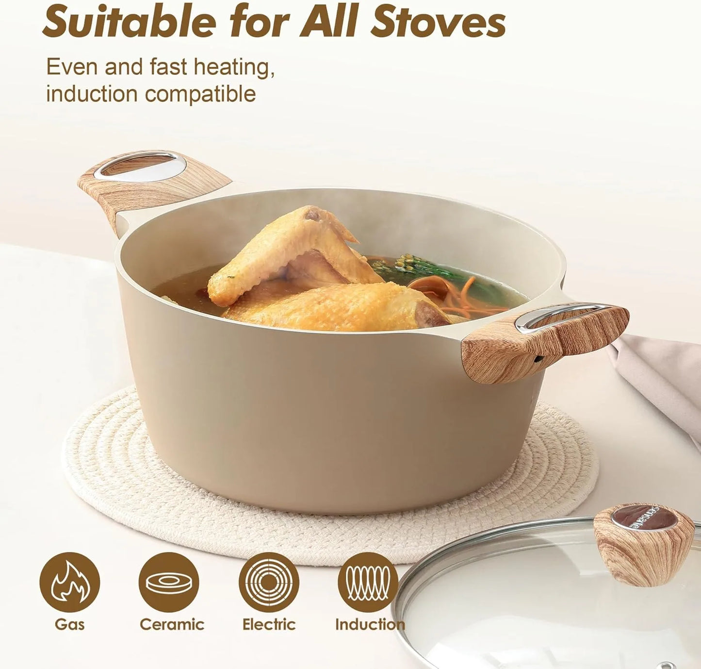 SENSARTE healthy ceramic nonstick stock pot multiple sizes soup cookware