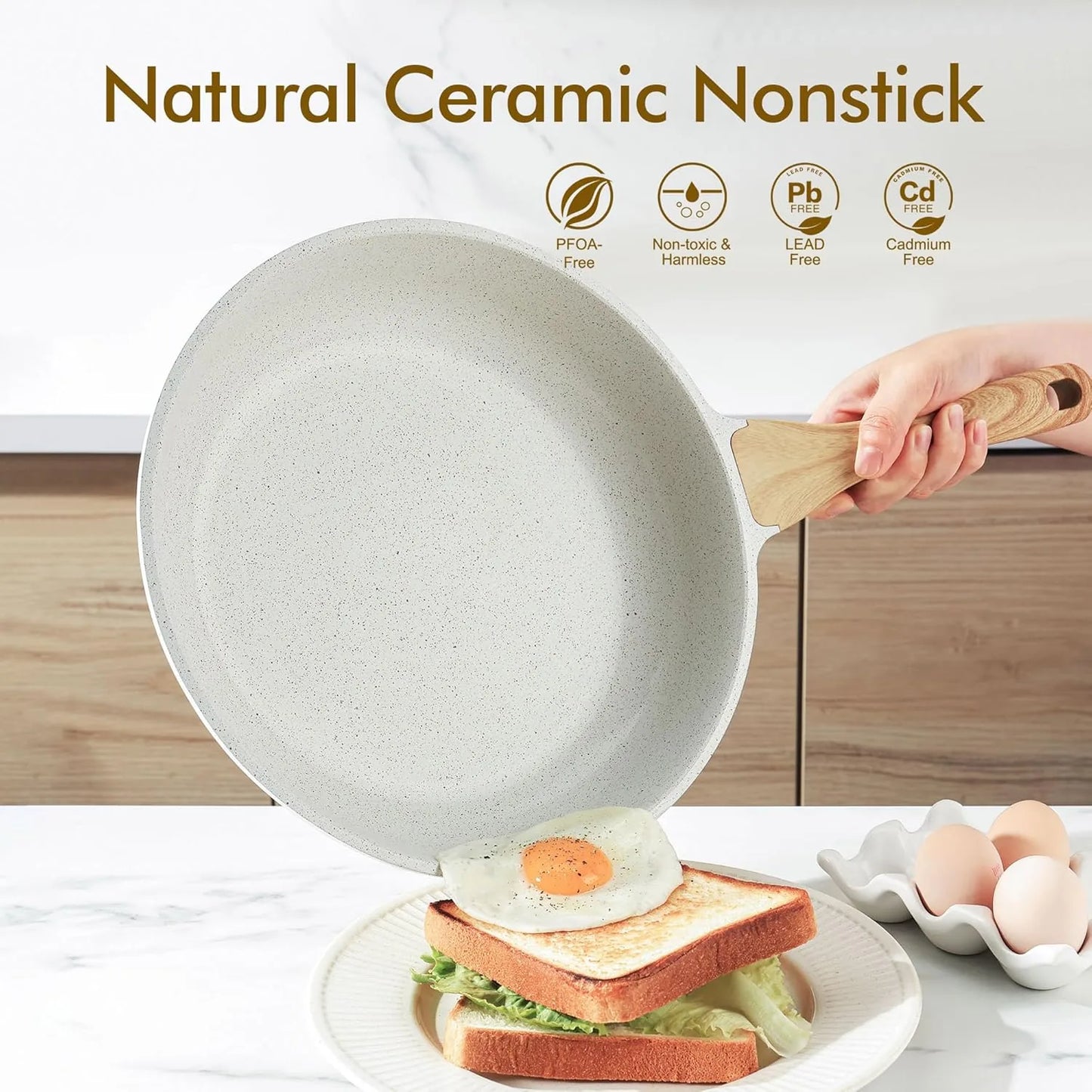 Healthy non toxic ceramic skillet omelet pan PTFE PFAS free induction