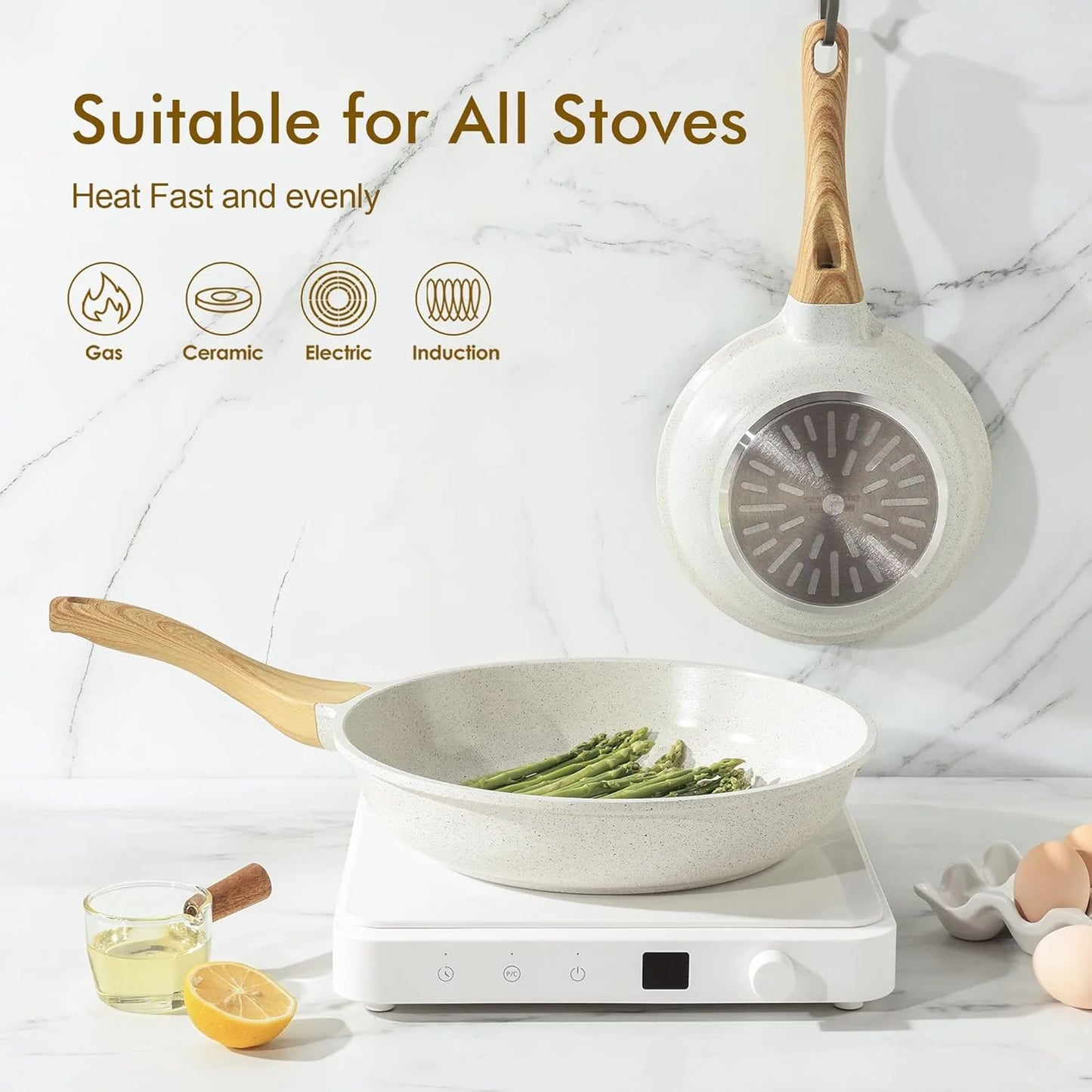 Nonstick ceramic egg pan with ergonomic heat resistant handle dishwasher safe