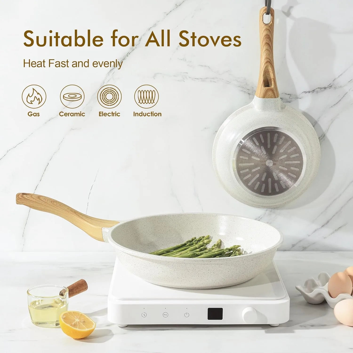 Nonstick ceramic egg pan with ergonomic heat resistant handle dishwasher safe