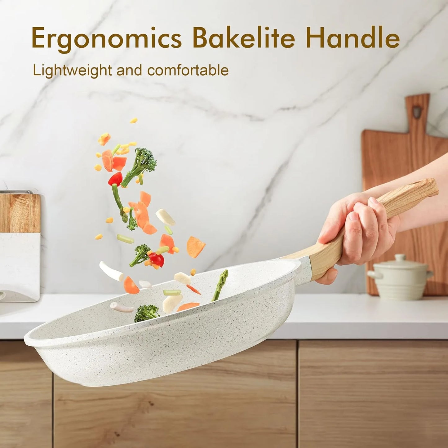Nonstick ceramic frying pan with durable heat resistant handle PFAS free