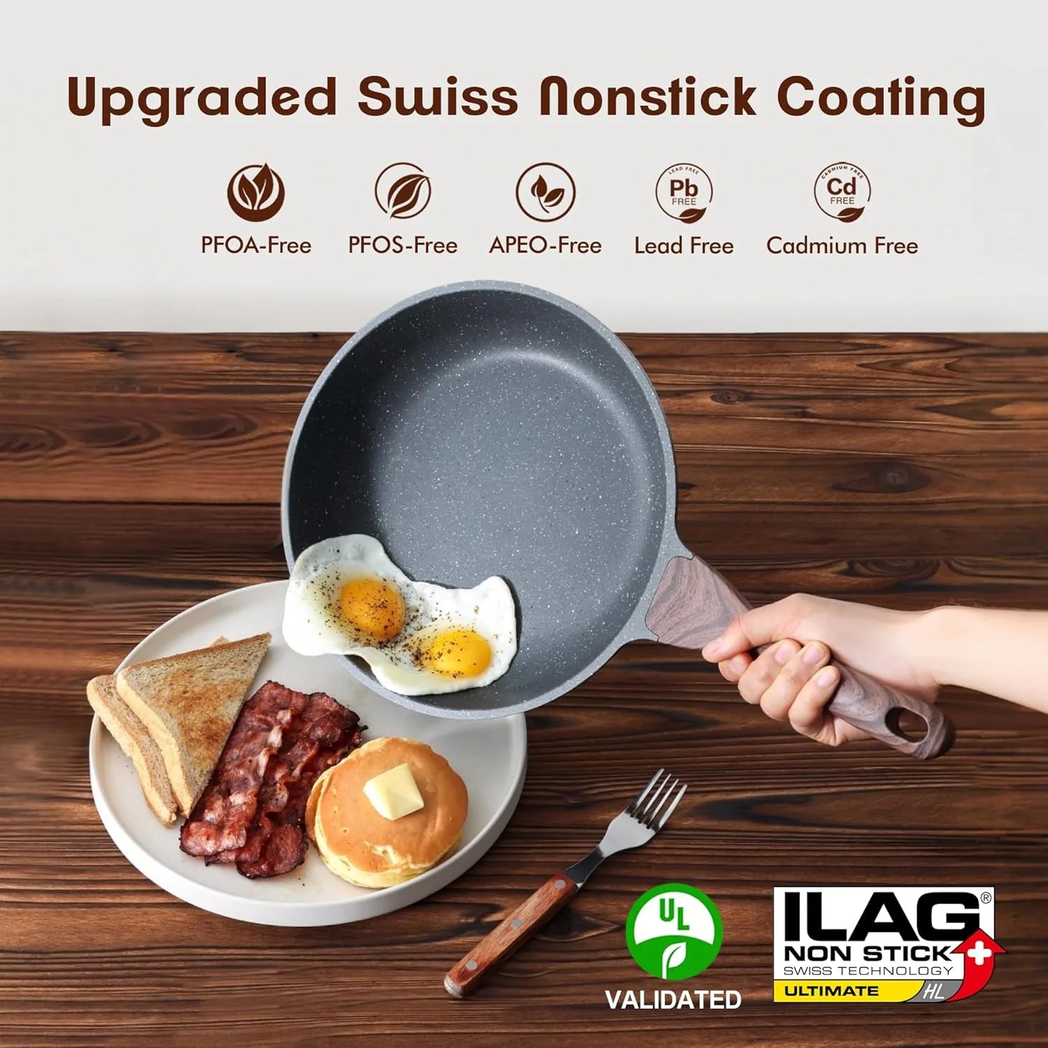 Swiss granite stone cookware skillet perfect for healthy cooking and omelets