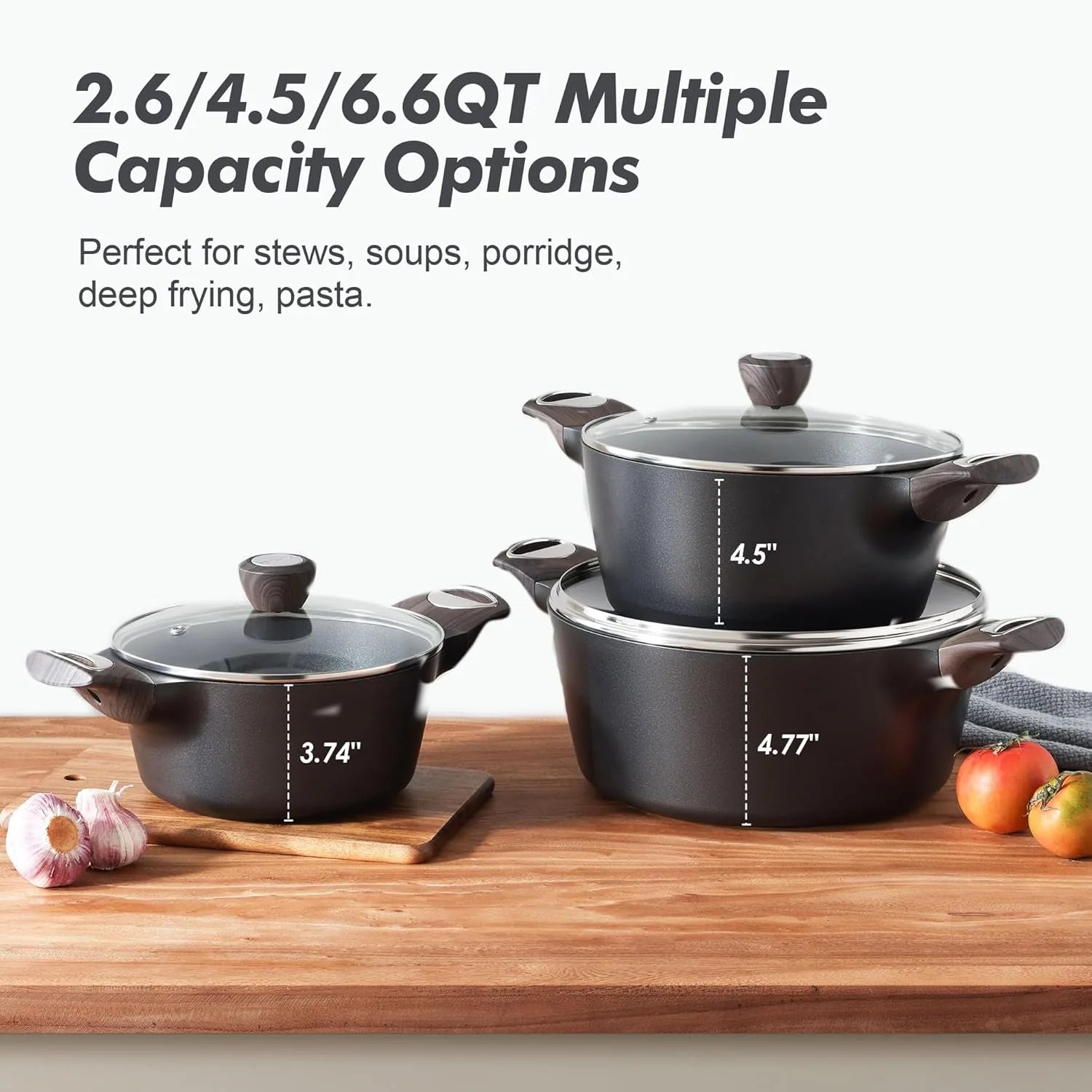 Deep stainless steel pasta pot with nonstick coating and lid