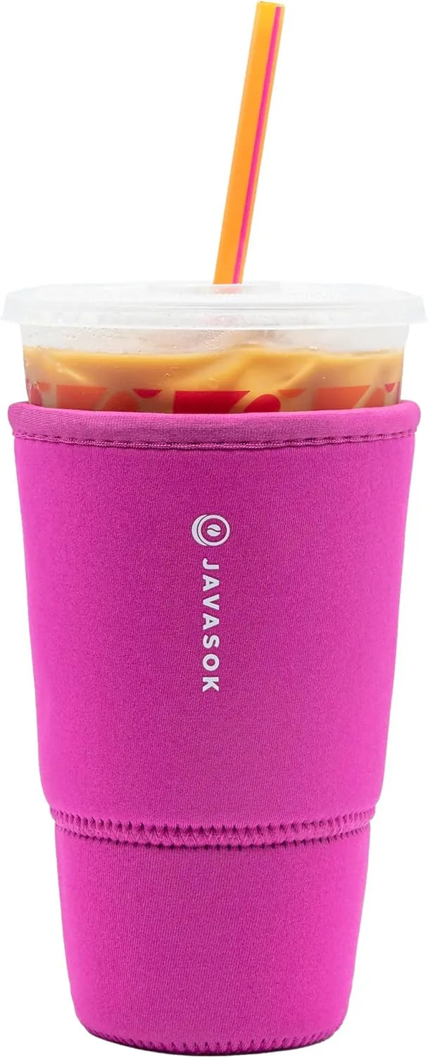 Sok It JavaSok bright pink neoprene insulated cup sleeve for iced coffee